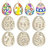 36PCS Wooden Easter Ornaments to Paint, 6 Styles DIY Blank Unfinished Wood Egg Cutouts Ornament for Crafts Hanging Decorations Happy Easter Hallow Egg Rabbit Bunny Butterfly Flower Hen