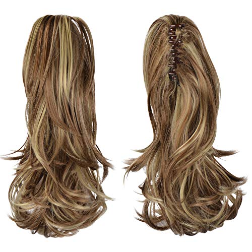 Sofeiyan 13" Ponytail Extension Long Curly Ponytail Clip in Claw Hair Extension Natural Looking Synthetic Hairpiece for Women,Brown & Blonde - Image 2