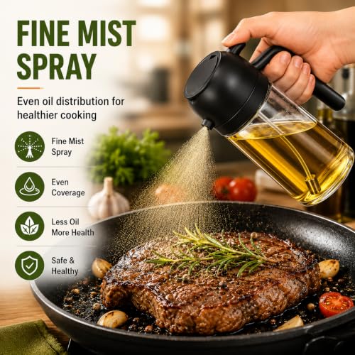 Image of 2-in-1 500ml Glass Oil Dispenser & Spray Bottle | Oil & Vinegar Sprayer for Cooking, Air Fryer, Salad & Kitchen Use | Leakproof, Refillable, Black