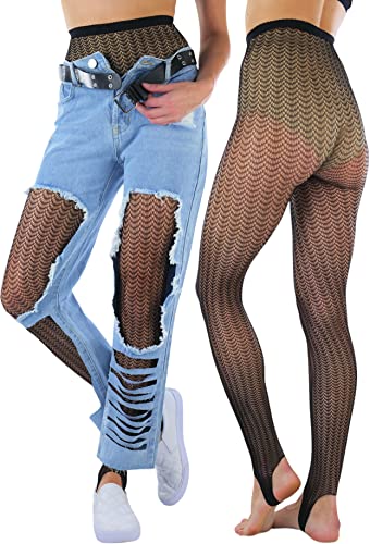 Image of ToBeInStyle Women's Single Floral Lace Fishnet Tights Footless & Stirrup Design