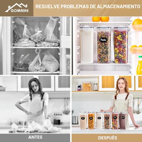 Miniatura 2 de GoMaihe 4L Botes Cocina, Juego de 6 Piezas de Recipiente de Botes Cocina Almacenaje de Plástico de Alimentos Sellados con Tapa, Se Utiliza para Almacenar Cereales, Pasta, Arroz, Harina, Etc