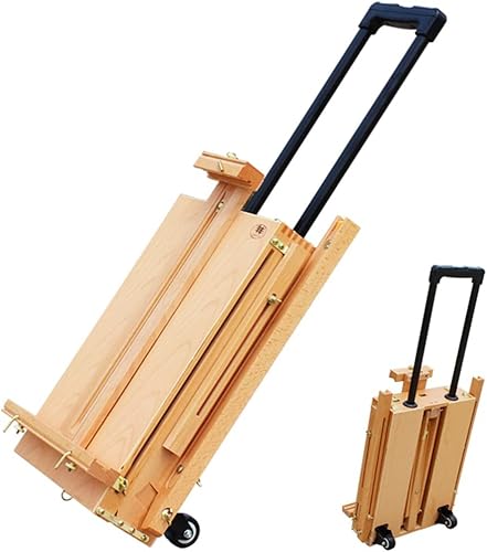 GOODSILO Caballete portátil de estilo francés, caballete de madera con ruedas, plegable con caja de almacenamiento, cajón extraíble para artistas,