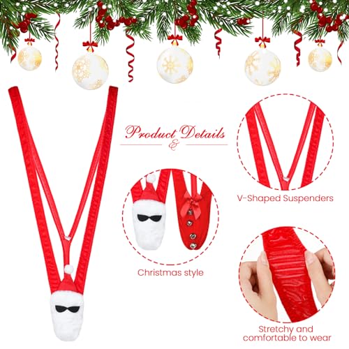 Hestya 4 Stück Weihnachten Mankini Weihnachtsmützen Set Lustiges Weihnachtskostüm für Erwachsene Männer Nikolausmützen für Herren Weihnachtsmann Party Cosplay