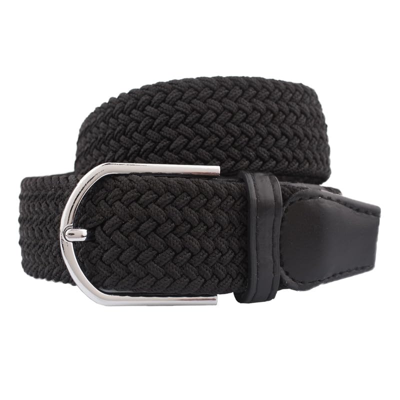 the tie hub Men’s Solid All Black Elasticated Woven Belt – Stretchable No-Hole Adjustable Fit with Metal Buckle-picture-43