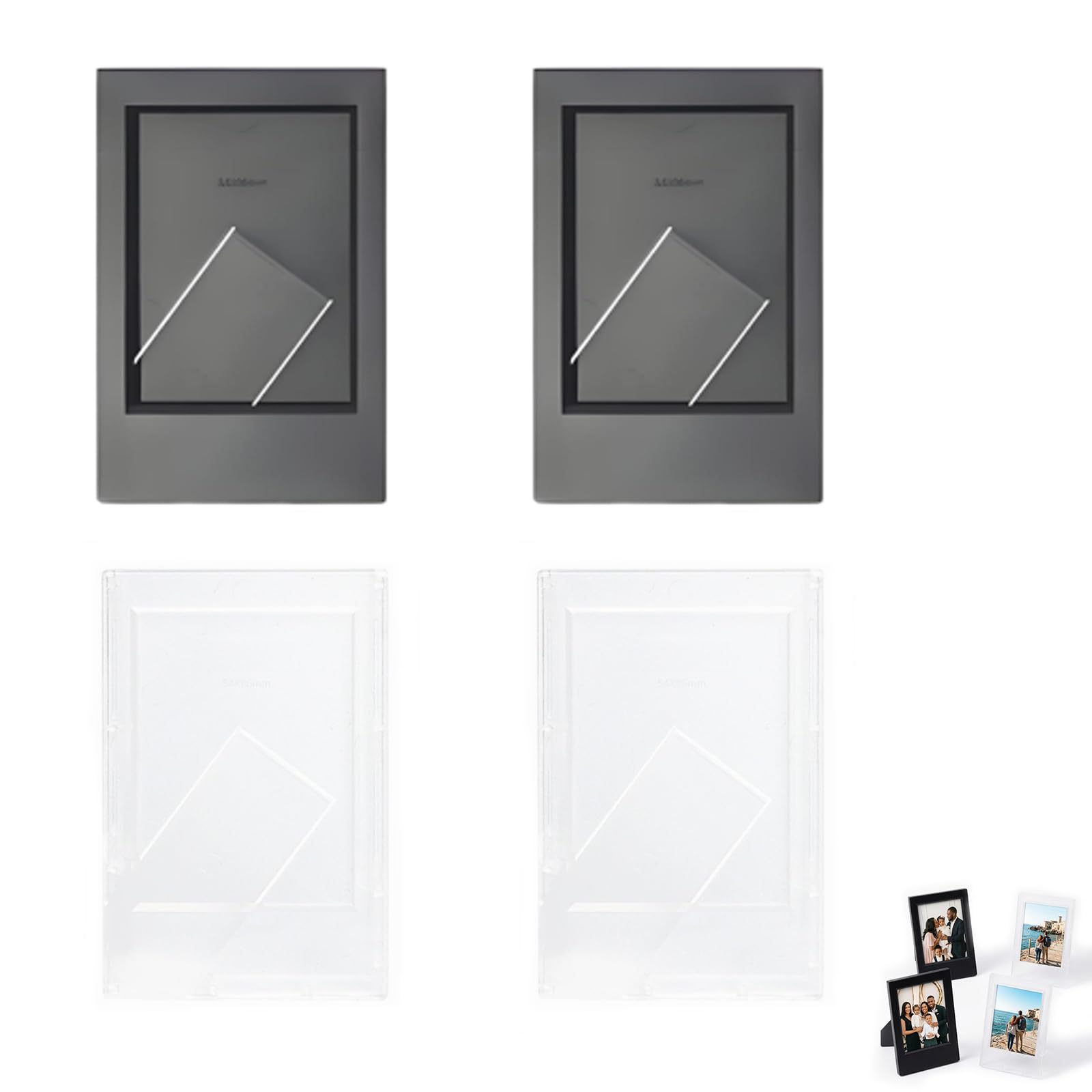 4 PCS Mini Photo Frames,3 Inch Small Photo Frame Set Black & Frosted Clear, Tiny Photo Frame for Polaroid Instax Mini Photos, Desk Display Picture Frames for Home Office Decor