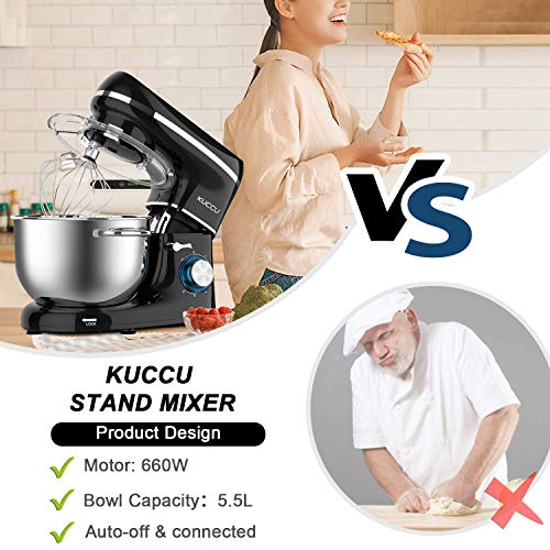Kuccu Stand Mixer, 6 Qt 660W, 6-Speed Tilt-Head Food Dough Mixer, Kitchen Electric Mixer with Stainless Steel Bowl,Dough Hook,Whisk, Beater, Egg white separator (6-QT, Silver-1) (Renewed)