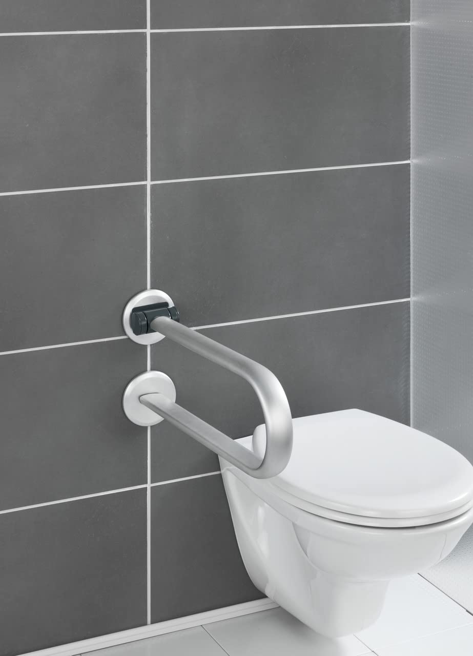 WENKO Appoggio ribaltabile per WC Secura Premium - Maniglione di sicurezza pieghevole per la zona del lavabo e del WC, portata fino a 120 kg, Alluminio, 53 x 11 x 27 cm, Argento opaco