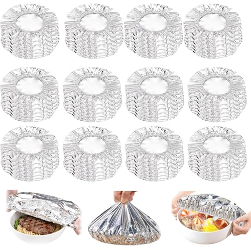 Thickened Reusable Aluminum Foil Heat-Retaining Cover 2026 Upgrade Pop Up Tin Foil Food Insulation Cover with Elastic Edges Adjustable Foods Storage Covers for Any Plate or Bowl (30)