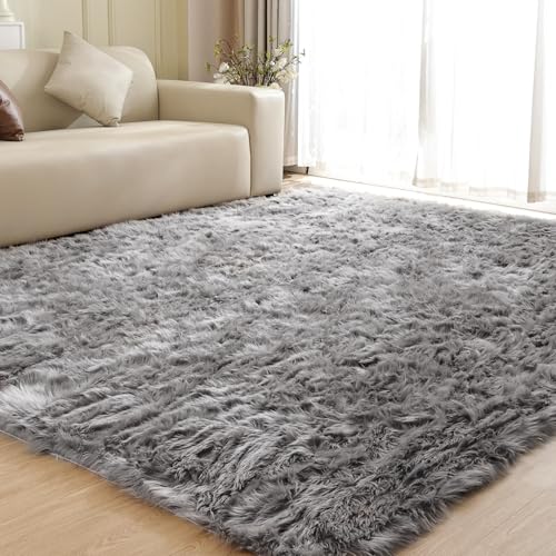 ORINOVA Large Area Rugs 9x12 Living Room Grey Fluffy Rug Faux Sheepskin Washable Fuzzy Fur Rugs for Bedroom Rectangle Nursery Rug - image 1