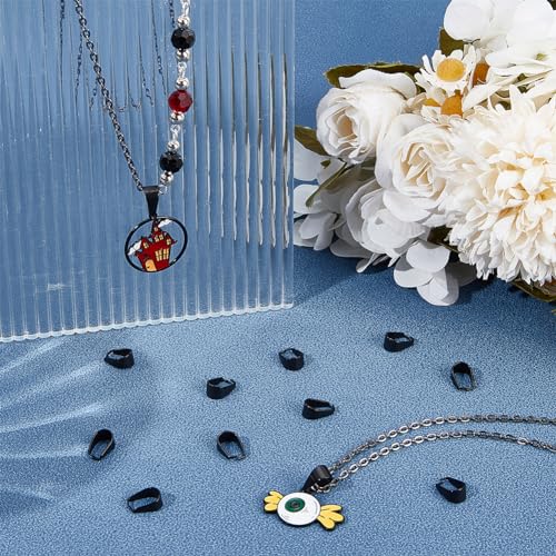 SUNNYCLUE 1 Box 30Pcs Stainless Steel Pinch Bails Pendant Bail Connector Black Snap on Bails Dangle Charm Beads Open Clip Bails Hook Necklace Chain Slider Connectors for Jewellery Making Findings - Image 4