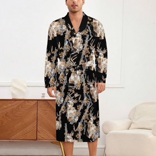 Camouflage Deer Hunting Soft Robe Long Sleeve Bathrobes V Neck Sleepwear Spa Robes with Belt Men Woman2