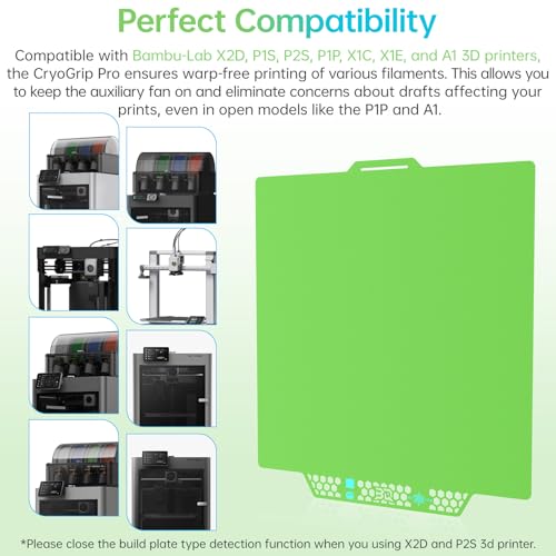 Image of BIQU CryoGrip Pro Glacier Build Plate for Bambu-Lab 3D Printers | X2D P2S P1S P1P X1C X1E A1, Firm Adhesion, Double-Sided Spring Steel Sheet, 257x257mm, Green