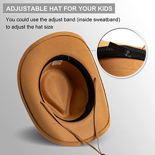 Image of Jastore Kids Girls Boys Wide Brim Western Cowboy Cowgirl Hat with Wind Lanyard Felt Fedora Hat