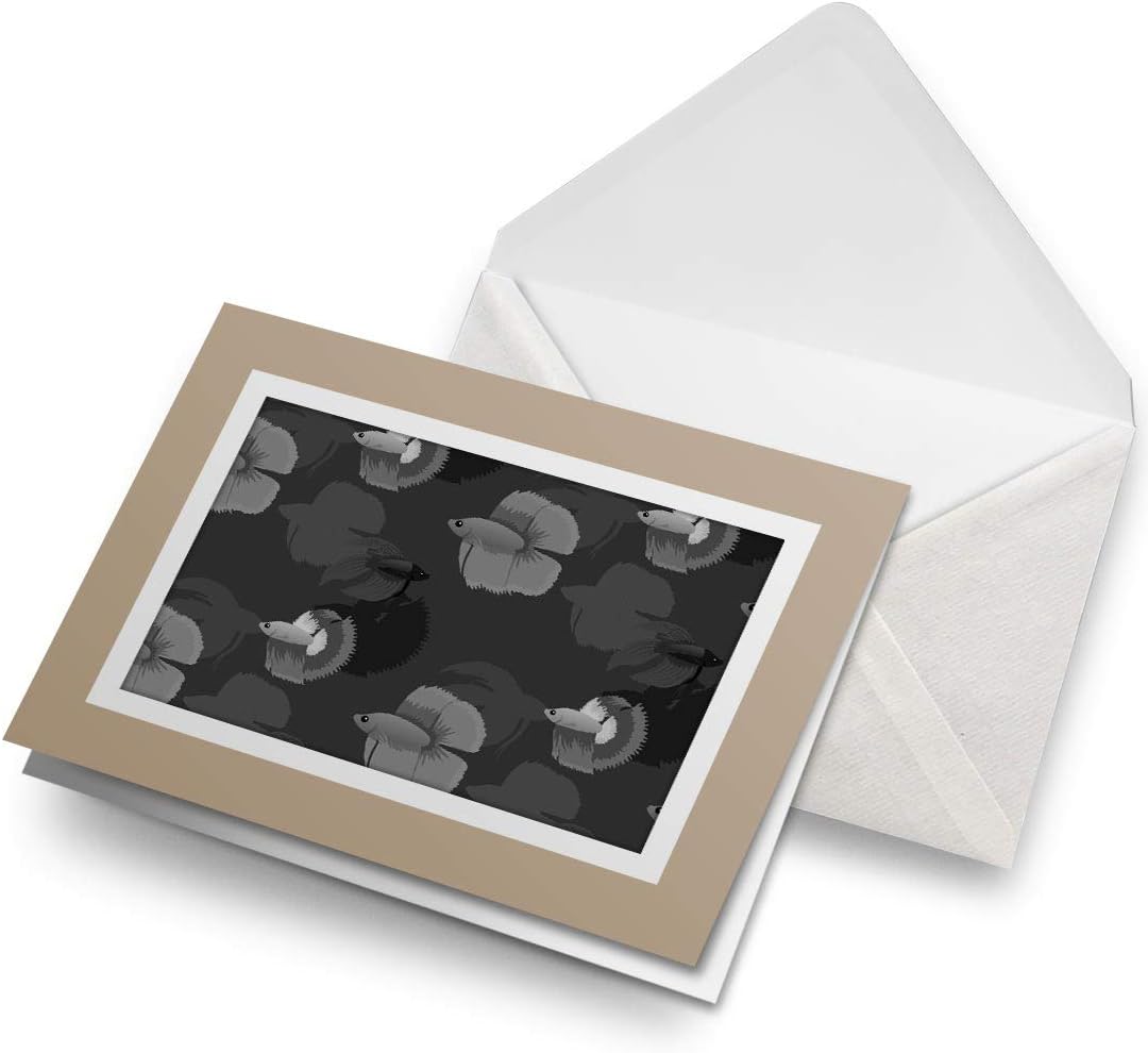 Greeting Cards Biege (Insert) BW - Siamese Fighting Fish Blank Greetings Card Birthday Kids Party Boys Girls #39079