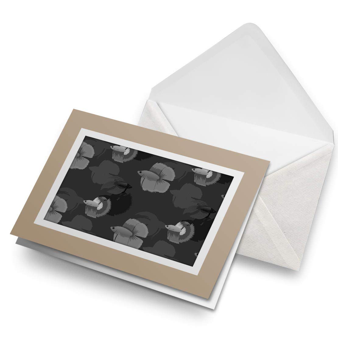 Greeting Cards Biege (Insert) BW - Siamese Fighting Fish Blank Greetings Card Birthday Kids Party Boys Girls #39079