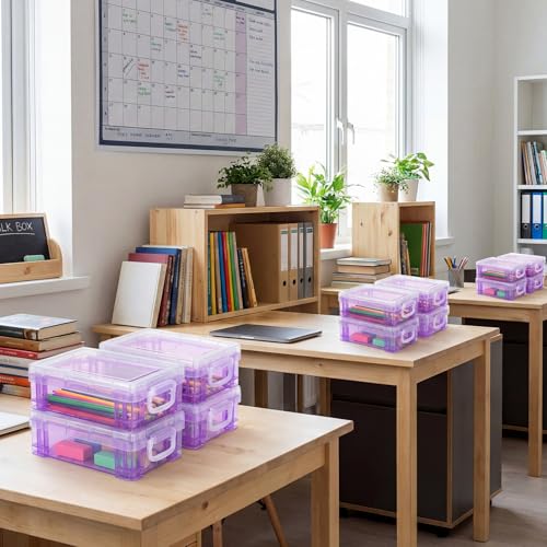 Image of Suzile 40 Pcs Plastic Crayon Boxes Holds 24 Crayon with Snap Lid Storage Container Clear Stackable Case for School Office Classroom Supplies Pen Pencil Craft(Purple)