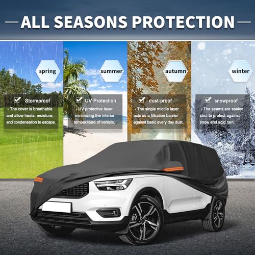 Image of X AUTOHAUX Car Cover Outdoor Waterproof Sun Rain Snow Hail Protection with Left Side Door Zipper 210D-PU for Volvo XC40