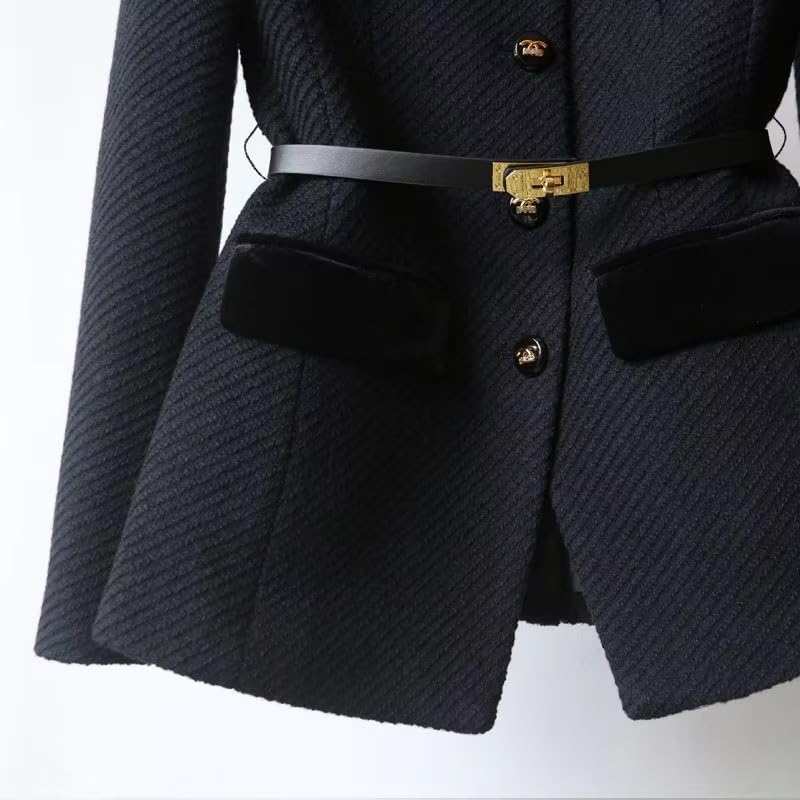Chaqueta de traje de mujer de un solo botonadura para primavera, otoño, manga larga, informal, color negro, talla S