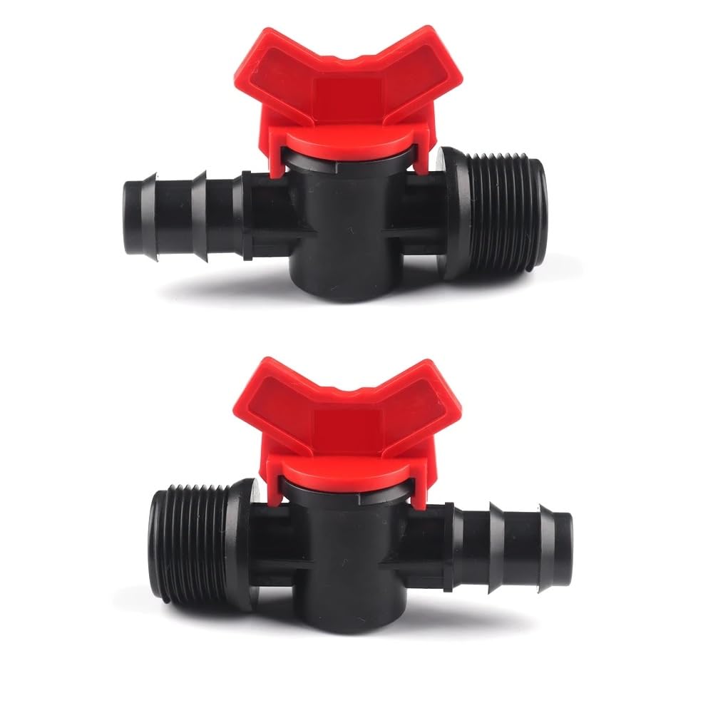 MiJunHD 20mm Hose Barb to G3/4≈25mm≈DN20 Male Thread, 2PCS Drip Irrigation Switch Valve, PE Pipe Hose Tube Shut-off Plastic Valve
