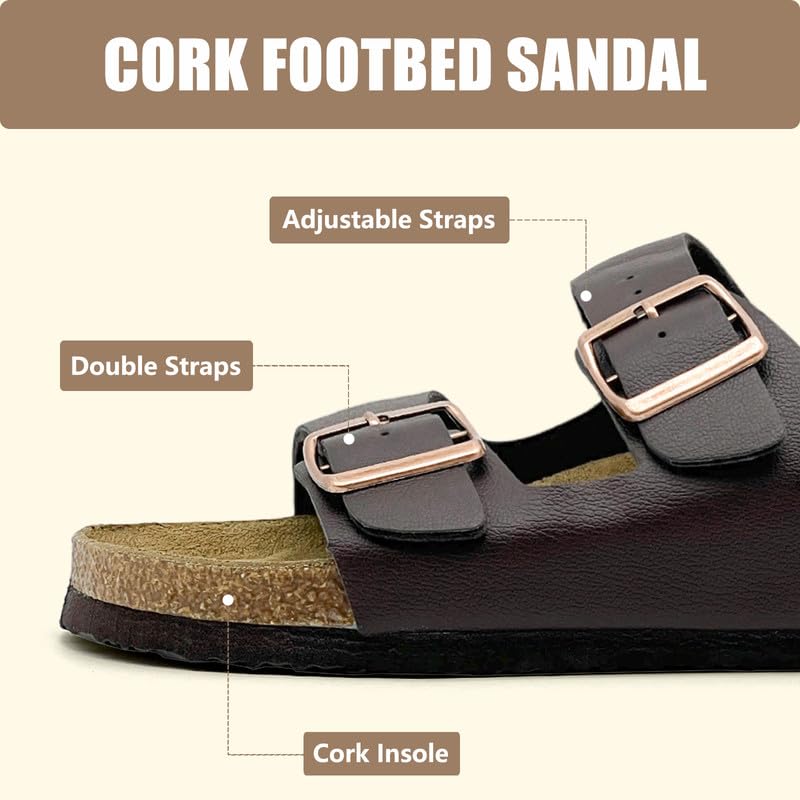 Sabots pour homme et femme en cuir synthétique avec boucle et semelle intérieure en liège antidérapant - Soutien de la voûte plantaire - Sandales d'été