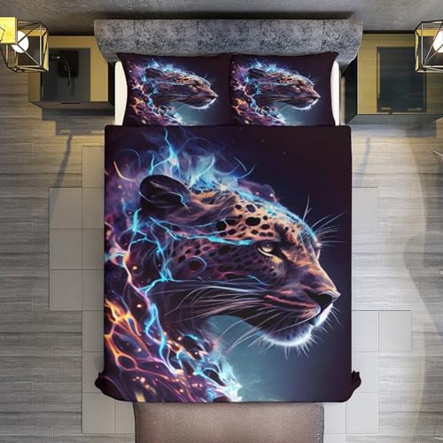 Housse de couette 220x240cm style léopard avec impression 3D haute définition pour grand lit. - 3