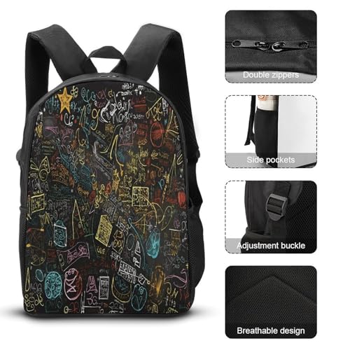 Printed Backpack With Lunch Pack Storage Box Case Math Formula 3pcs Lightweight Travel Backpack3