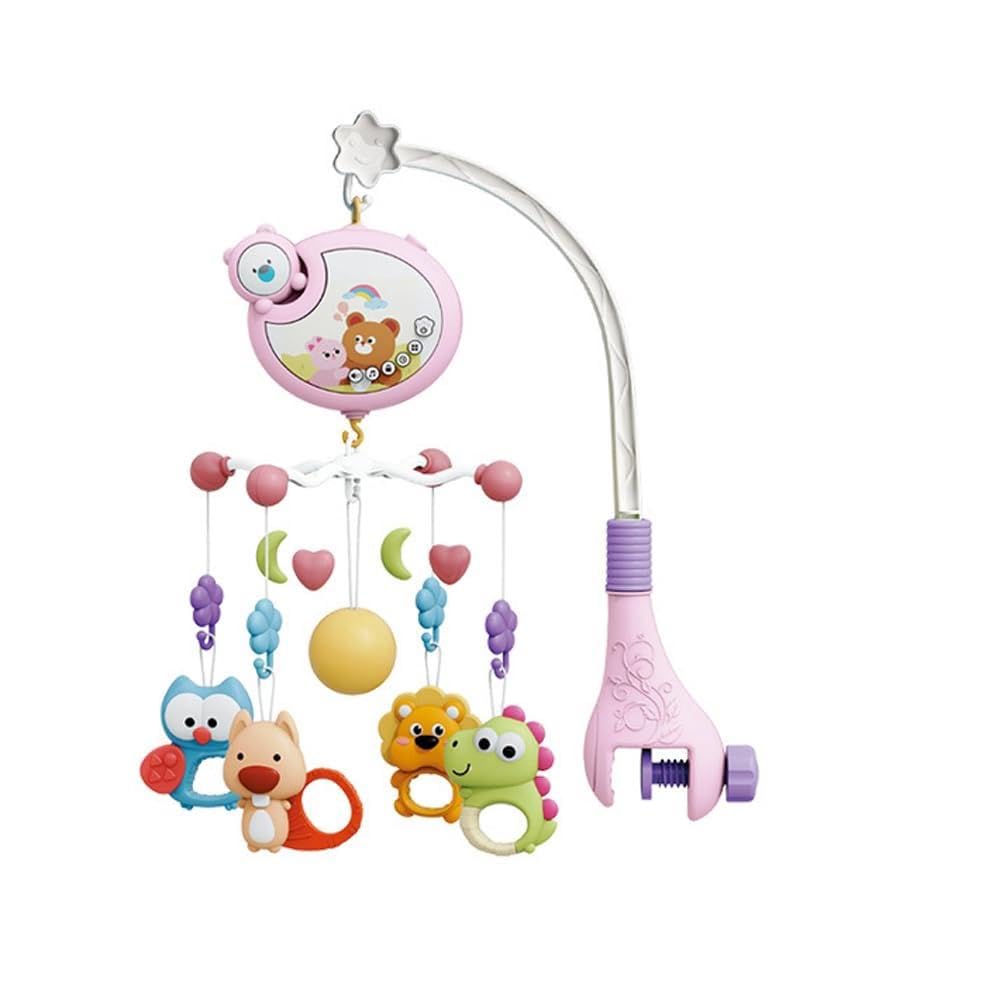 Baby Musical Crib Mobile with Music & Timer, Newborn Hanging Rotating Rattles and Remote Music Box,Toy for0-24 Months, Bear Red