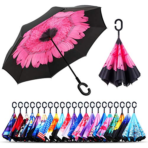 image for Owen Kyne Windproof Double Layer Folding Inverted Umbrella, Self Stand