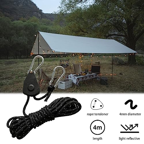 4 Stück 13ft/4M Reflektierend Abspannseile Seil mit Seilspanner, Ø 4mm Einstellbare Seil Ratsche Rope Seilratsche mit Haken – Bild 3