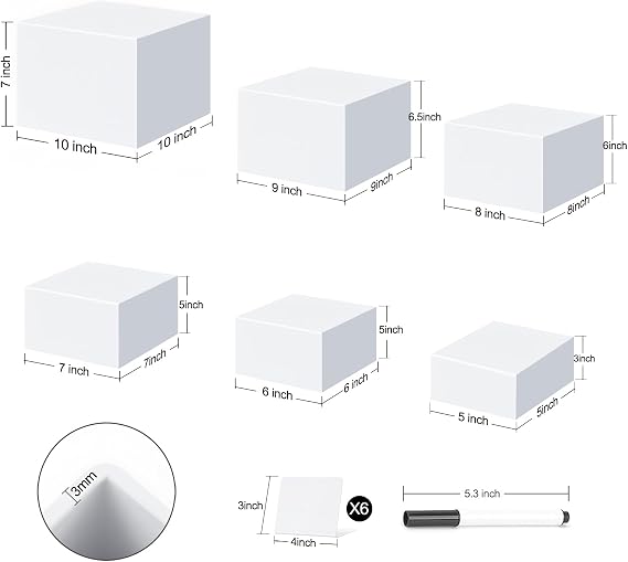 6 Pcs Buffet Risers, 5x6x7x8x9x10 Inch Acrylic Food Risers for Buffet Table, Dessert Stands for Cupcake, Display Stand Set for Party Catering Dessert Collectibles - Cube Boxes with Hollow Bottoms