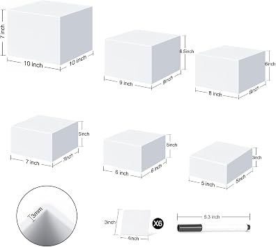 6 Pcs Buffet Risers, 5x6x7x8x9x10 Inch Acrylic Food Risers for Buffet Table, Dessert Stands for Cupcake, Display Stand Set for Party Catering Dessert Collectibles - Cube Boxes with Hollow Bottoms