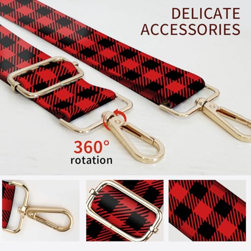 Image of Purse Strap Replacement Crossbody, 3.8cm Wide Shoulder Strap Adjustable Replacement Belt Gold Buckle, Handbag Crossbody Bag Strap Black Red Plaid