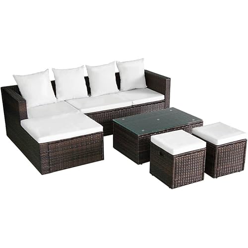 4 Piece Garden Lounge Set with Cushions Poly Rattan Brown
