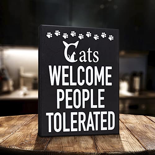 JennyGems-Funny-Cat-Owner-Gift-Cats-Welcome-People-Tolerated-Wooden-Sign-Cat-Mom-Decor-Made-in-USA-Christmas-Gift-for-Cat-Lovers JennyGems Funny Cat Owner Gift Cats Welcome People Tolerated Wooden Sign Cat Mom Decor Made in USA Christmas Gift for Cat Lovers