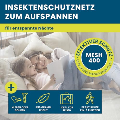 HOBERG Moskitonetz Reise | XXL Mückennetz Bett für Kinderbett, Einzel- & Doppelbett | Outdoor Moskitozelt 400 Mesh für Balkon | Insektenschutz Baldachin zum Kleben oder Bohren - mit Spannring 60 cm Ø