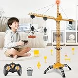 Herenear Gru Telecomandata Giocattolo per Bambini, Alta 140 cm RC Gru Giocattolo Rotazione a 360° Con Luci e Gancio Mobile, 2,4 Ghz Telecomandata Regalo per Ragazzi