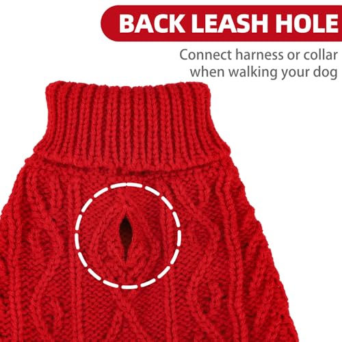 Image of PUPTECK Dog Sweater, Turtleneck Warm Knitted Pullover Coat, Thick Cable Knitwear Clothes in Winter, Pet Apparel Outfits for Large Dogs, for Cold Weather Indoor & Outdoor, Red L