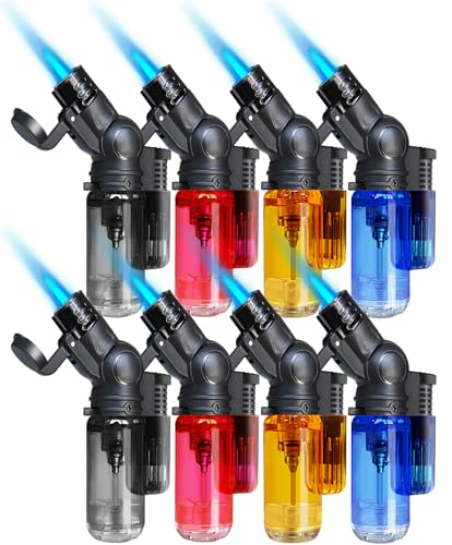 8 Pack Torch Lighter Mini Refillable Butane Lighters Single Jet Flame 45° Rotatable Torch Lighters Windproof Adjustable Butane Gas Lighter for Candle Camping Fireplace Party BBQ Grill(Without Fuel)