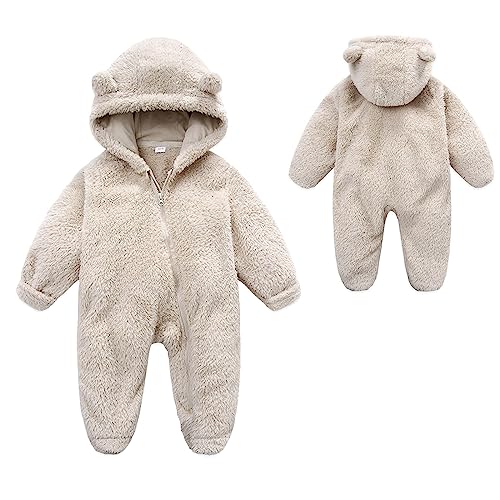 Image of YMYDYFC Baby Fleece Hooded Romper Winter Outwear Jumpsuit Snowsuit Bear Ear Outfits for Boys Girls