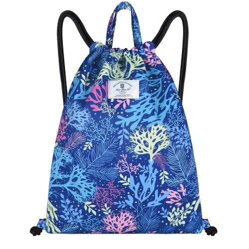Men and women Drawstring backpack, drawstring bag, sports gym bag (Blue Coral)