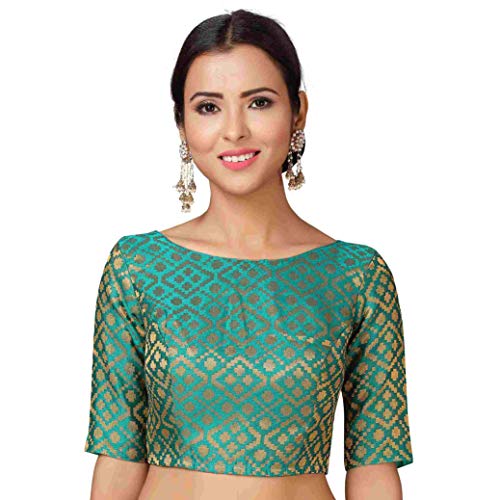 Image of Studio Shringaar Women's Readymade Brocade Elbow Length Sleeves Saree Blouse