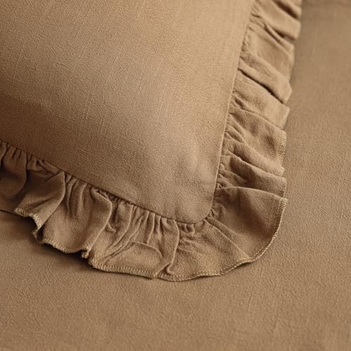 Image of Foindtower Set of 2 Decorative Soild Fringe Ruffle Throw Pillow Covers Soft Boho Farmhouse Cushion Cover Cozy Accent Retro Pillowcase for Couch Sofa Bed Living Room Home Decor,20x20 Inch,Orange Brown