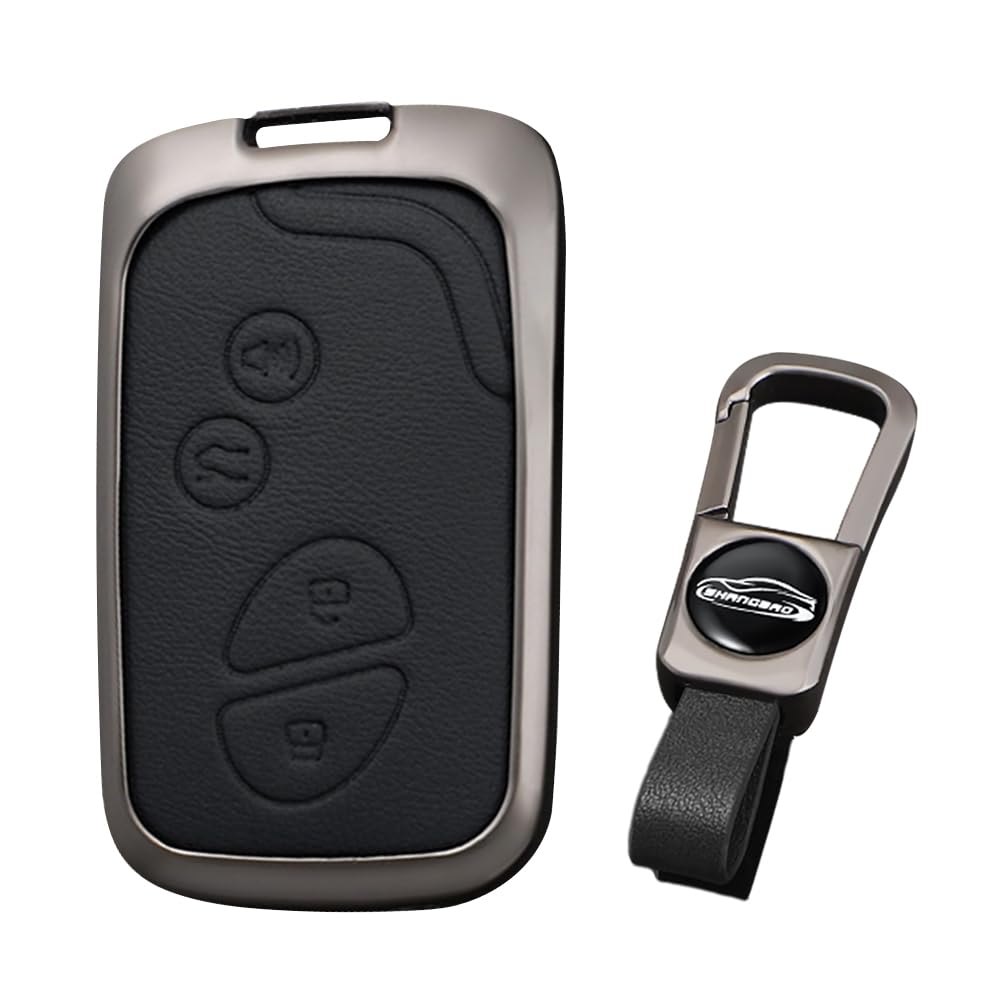 KUNIO Car Key Fob Cover Case Fit for Lexus ES350, GS300, LS600h, IS250, IS350 - Black Leather & Metal - Full Cover Protection - Keychain Included