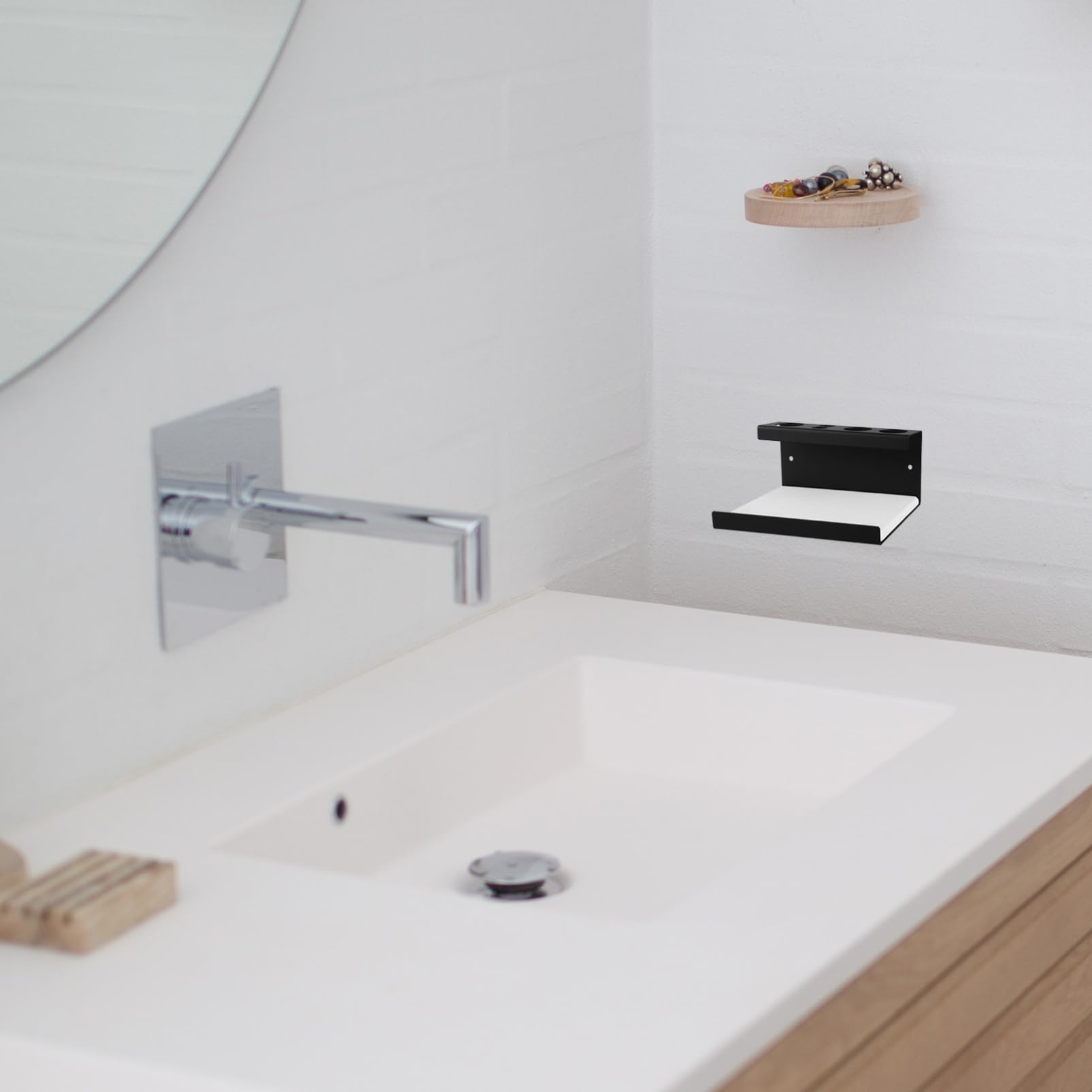 Ciieeo Portaspazzolino Nero Elegante Con Scomparti Per Spazzolini Elettrici e Dentifricio Organizer Da Bagno Multifunzionale Con Vassoio Per Tazze e Accessori Facile Da Installare e