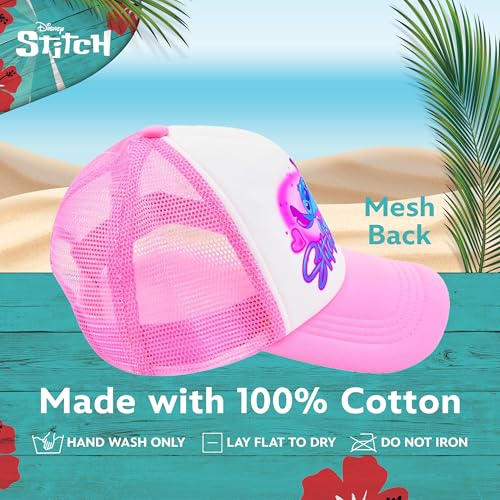 Image of Disney Stitch and Angel Trucker Hat, Adult Baseball Cap with Curved Brim, Pink, One Size