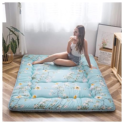 Rustic Floral Korean Floor Mattress Japanese Futon Mattress, Memory Foam Foldable Bed Roll Up Camping Mattress Floor Lounger Bed Couches and Sofas Mattress Topper Twin Size