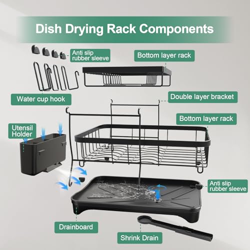 HOMEAILIE Dish Drying Rack, 2-Tier Large Dish Drying Rack for Kitchen Counter – Space Saving Dish Drainer Organizer with Utensil Holder and Cutlery Tray, Black by HOMEAILIE - Image 7
