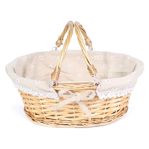 MEIEM Wicker Gift Baskets Empty Oval Willow Woven Picnic Cheap Easter Candy Storage Wine Basket with Handle Egg Gathering Wedding Basket (Natural) Cover