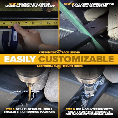 Image of US Cargo Control L Track Tie Down System - (4) 4 FT Black Anodized Aluminum L Track Rails and (4) Single Stud O-Ring Fittings, Trailer and Truck Bed Rail System Easily Secures Motorcycles, ATVs, Bikes