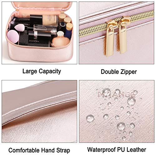 MAANGE 3 Pcs Makeup Bag Portable Travel Cosmetic Bag Large Makeup Bag Organizer with Gold Zipper Waterproof Toiletry Bags for Women and Girls(Rose Gold)4